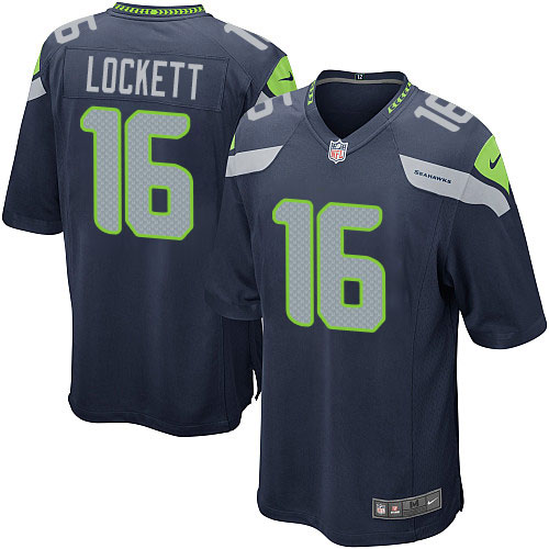 Men's Game Tyler Lockett Nike Jersey Navy Blue Home - #16 NFL Seattle Seahawks